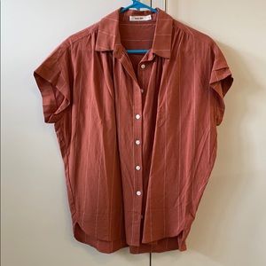 Like New Pinstripe Rust Button Down Blouse